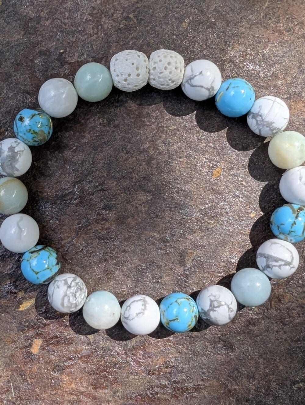 Handmade Lava Gemstone Bracelet Amazonite White Howlite